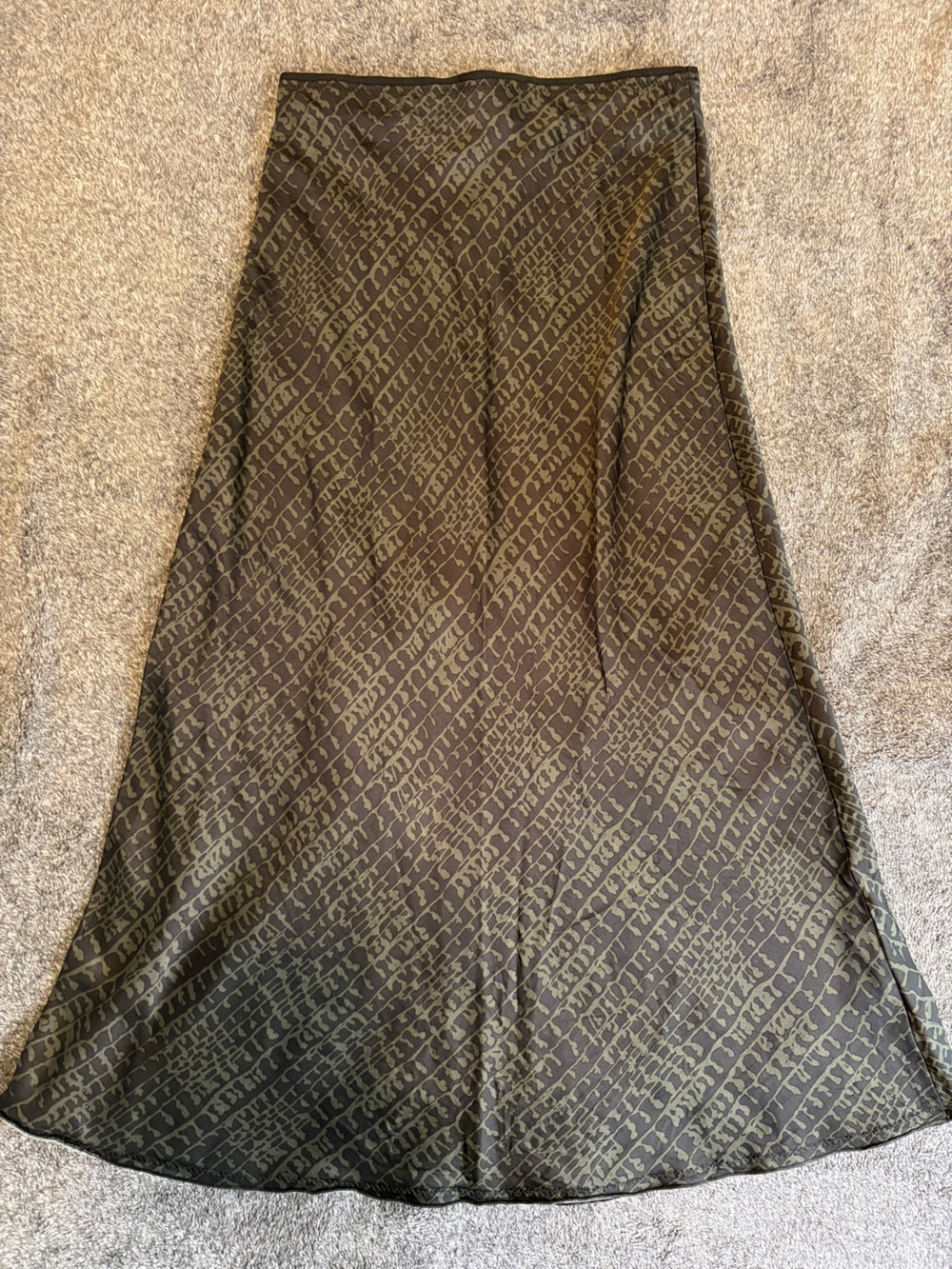 Zara Patterned Satin A-line Maxi Skirt in Olive Green and Black